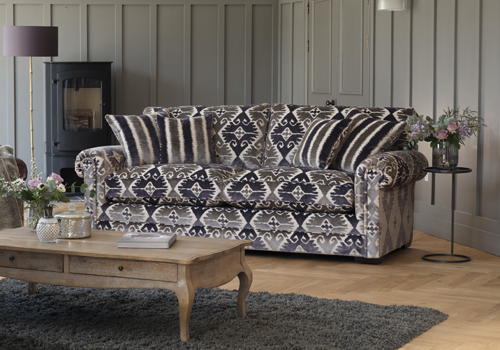 Canterbury Large Two Seater Sofa in Camberley Medallion, Chair in Smokey Leather 2.jpg