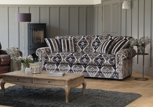 Canterbury Large Two Seater Sofa in Camberley Medallion, Chair in Smokey Leather 2 (1).jpg