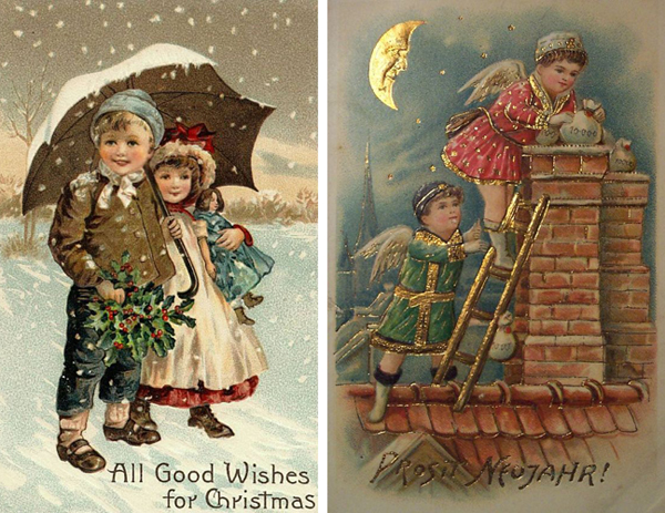 Рождественские винтажные открытки