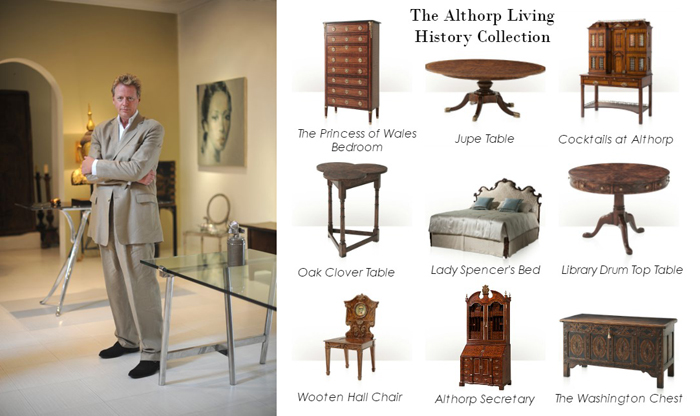 Справа: Креативный директор Theodore Alexander Энтони Кокс в своем доме в Сайгоне Слева: коллекция мебели Althorp Living History 