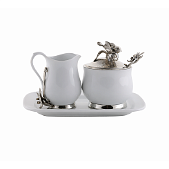 Сахарница и молочник на подносе "Орхидея" с ложкой 