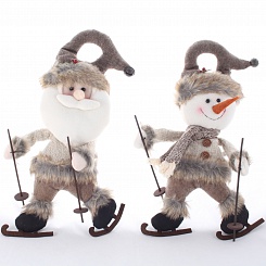 Подвесная декоративная игрушка "Снеговик / Дед Мороз на лыжах"