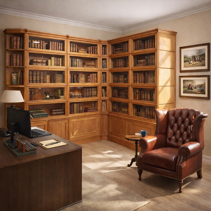 Угловая библиотека в тонировке "светлый орех" Угловая библиотека в тонировке "светлый орех"